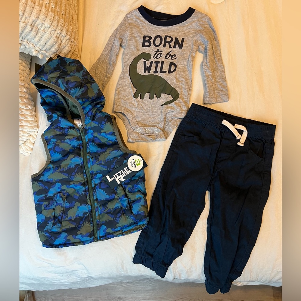 Little Rebels Dinosaur Baby Outfit 3 Piece Set Size 12 Months